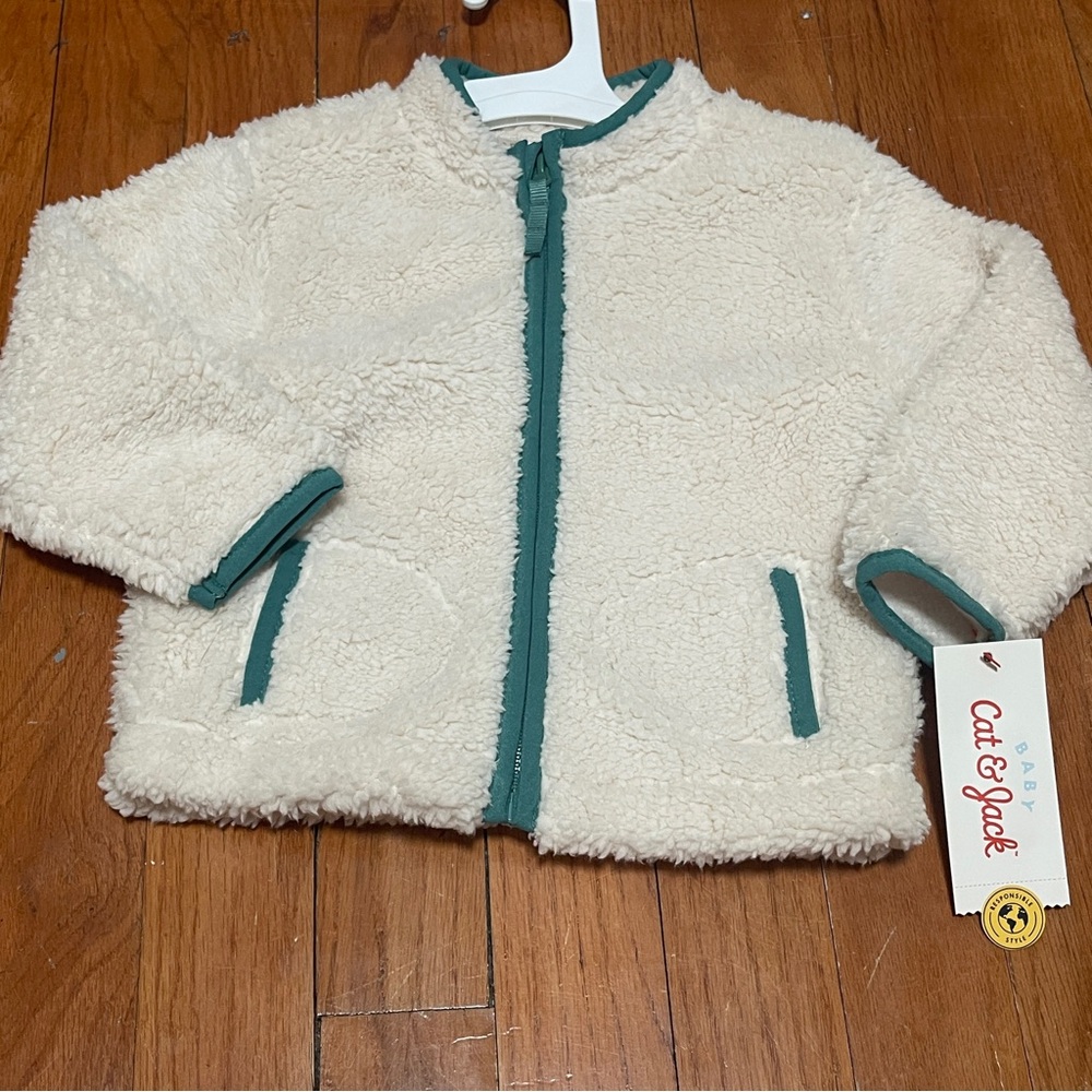 NWT Cat & Jack 18M Cream Sherpa Zip Jacket 🤍 Gender Neutral Cottagecore